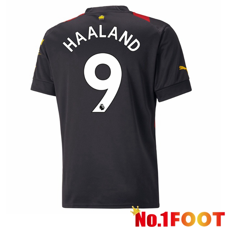 Manchester City (Erling Haaland 9) Soccer Jersey Away Red Black 2022/2023