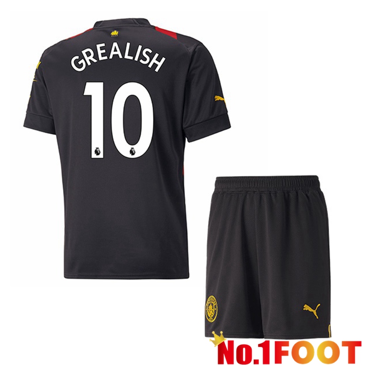 Manchester City (Jack Grealish 10) Kids Soccer Jersey Away Red Black 2022/2023