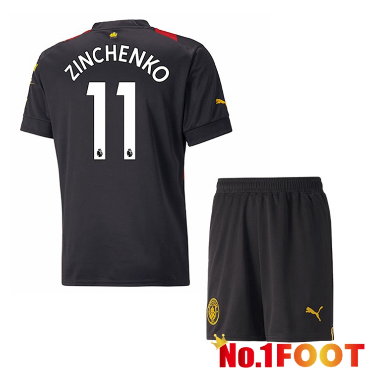 Manchester City (Zinchenko 11) Kids Soccer Jersey Away Red Black 2022/2023