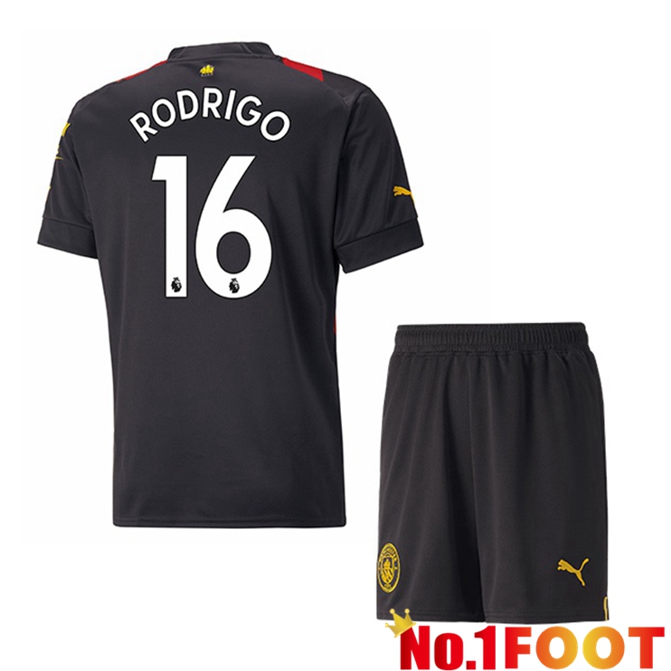 Manchester City (Rodrigo 16) Kids Soccer Jersey Away Red Black 2022/2023