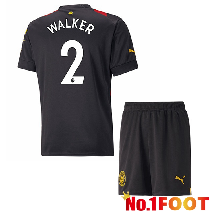 Manchester City (Kyle Walker 2) Kids Soccer Jersey Away Red Black 2022/2023