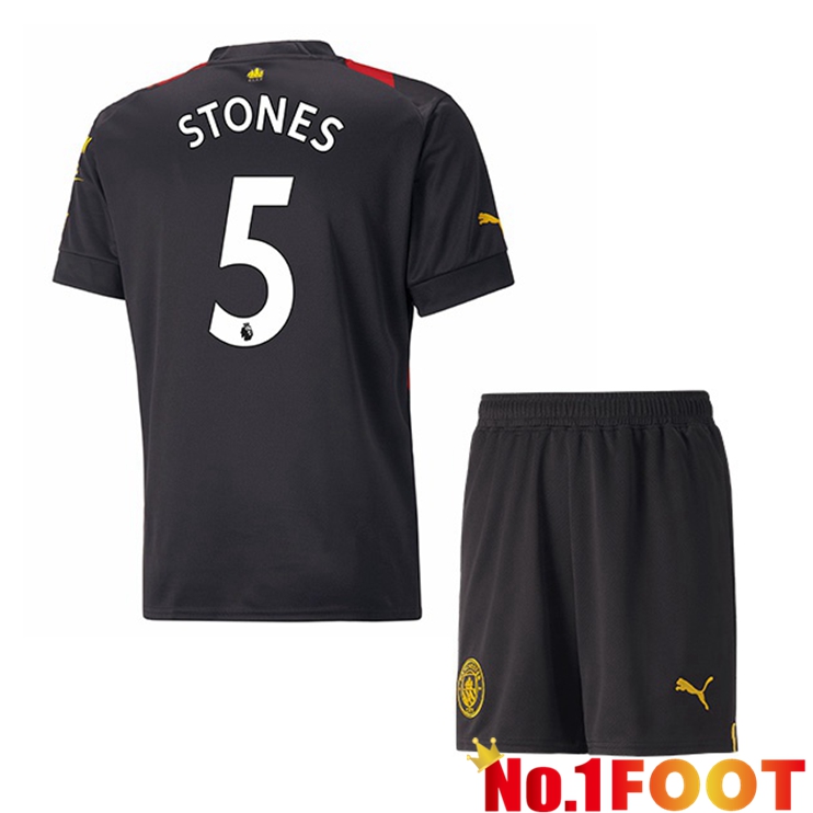 Manchester City (John Stones 5) Kids Soccer Jersey Away Red Black 2022/2023