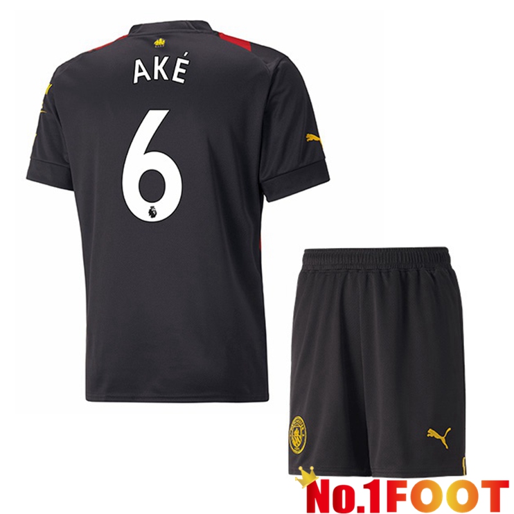 Manchester City (Nathan Ake 6) Kids Soccer Jersey Away Red Black 2022/2023