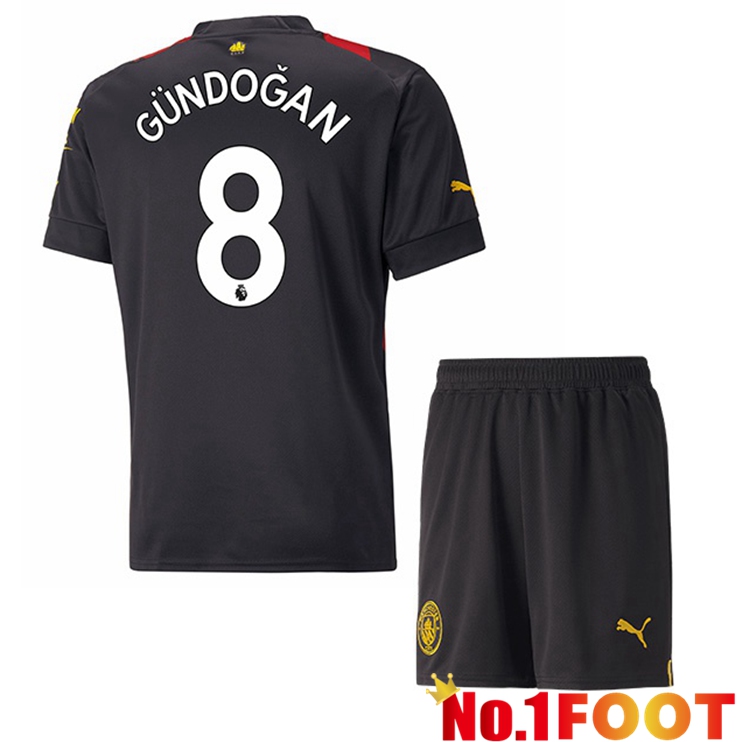 Manchester City (Ilkay Gündogan 8) Kids Soccer Jersey Away Red Black 2022/2023