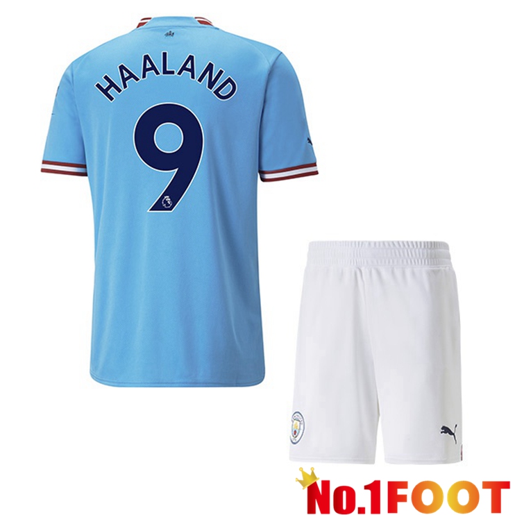 Manchester City (Erling Haaland 9) Kids Soccer Jersey Home Blue 2022/2023