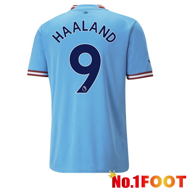 Manchester City (Erling Haaland 9) Soccer Jersey Home Blue 2022/2023