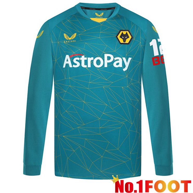 Wolves Soccer Jersey Away Long Sleeve Blue 2022/2023