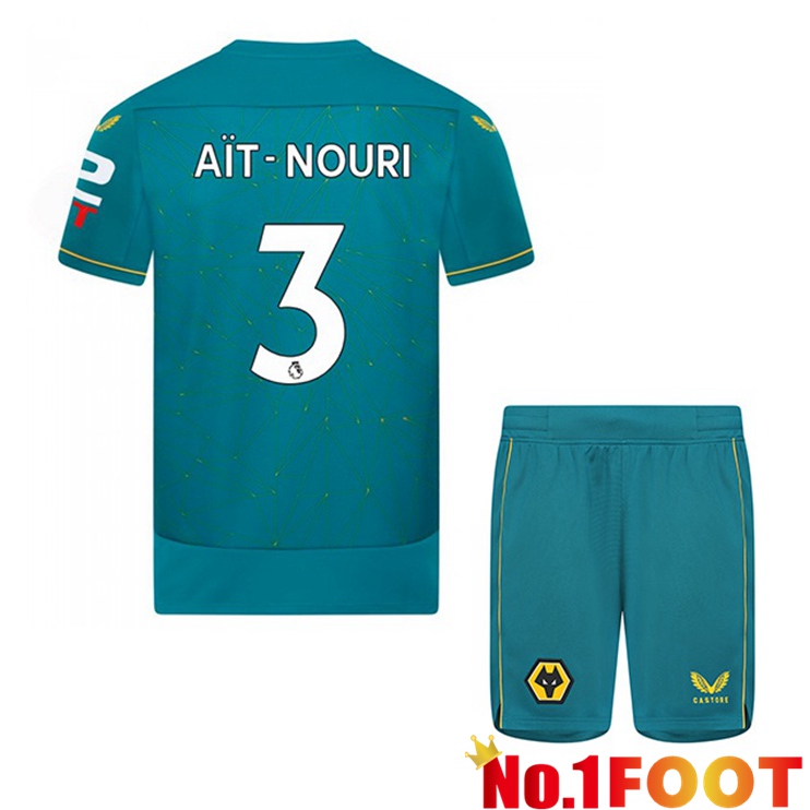 Wolves (AIT-NOURI 3) Kids Soccer Jersey Away Blue 2022/2023