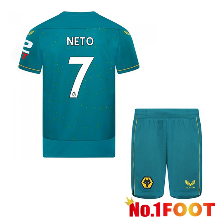 Wolves (NETO 7) Kids Soccer Jersey Away Blue 2022/2023