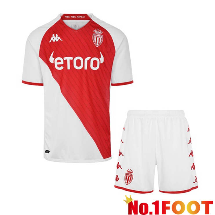 AS Monaco Kids Soccer Jersey Home Red White 2022/2023