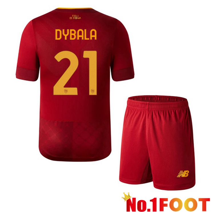 AS Roma (DYBALA 21) Kids Soccer Jersey Home Red 2022/2023