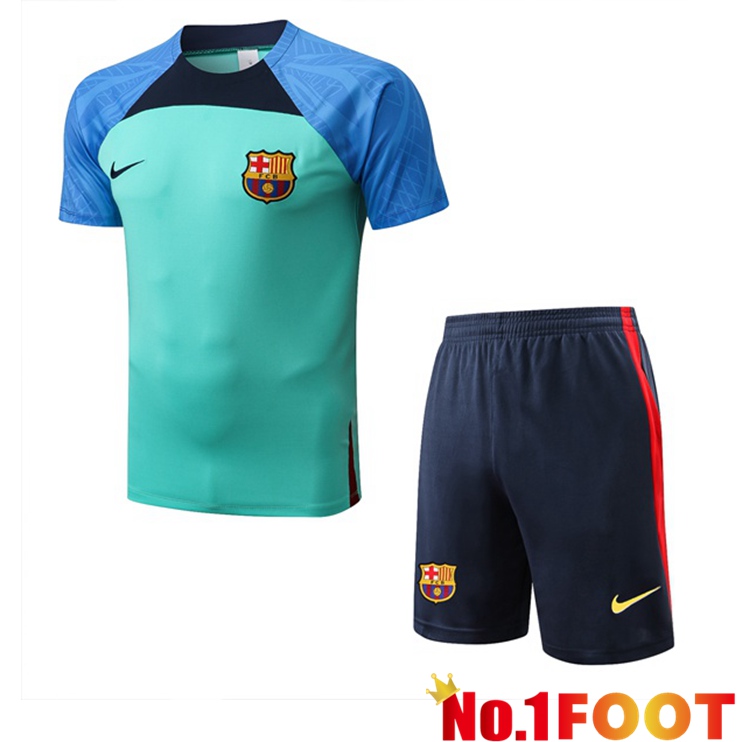 FC Barcelona Training T Shirt + Shorts Green 2022/2023