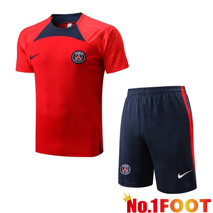 Paris PSG Training T Shirt + Shorts Red 2022/2023