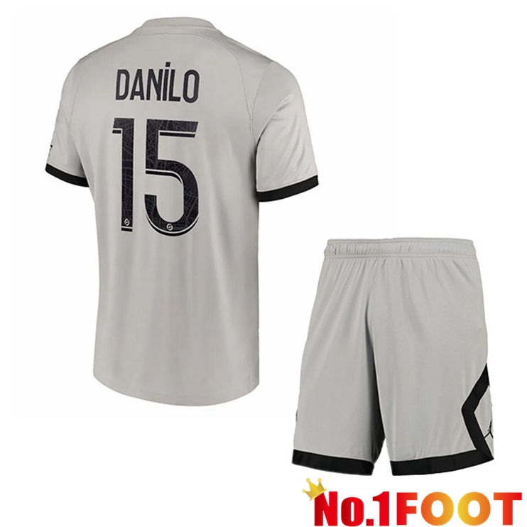 Paris PSG (Danilo 15) Kids Soccer Jersey Away Grey 2022/2023