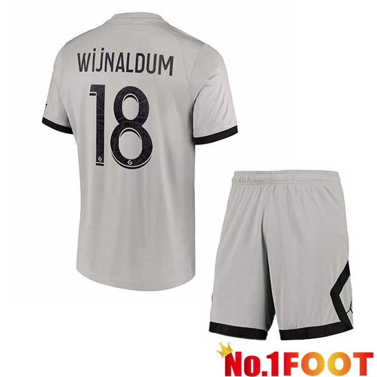 Paris PSG (Wijnaldum 18) Kids Soccer Jersey Away Grey 2022/2023