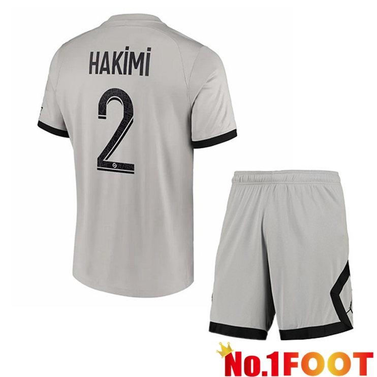 Paris PSG (Hakimi 2) Kids Soccer Jersey Away Grey 2022/2023