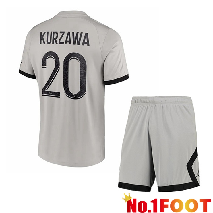 Paris PSG (Kurzawa 20) Kids Soccer Jersey Away Grey 2022/2023