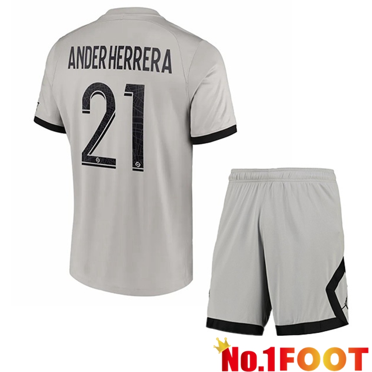 Paris PSG (Ander Herrera 21) Kids Soccer Jersey Away Grey 2022/2023