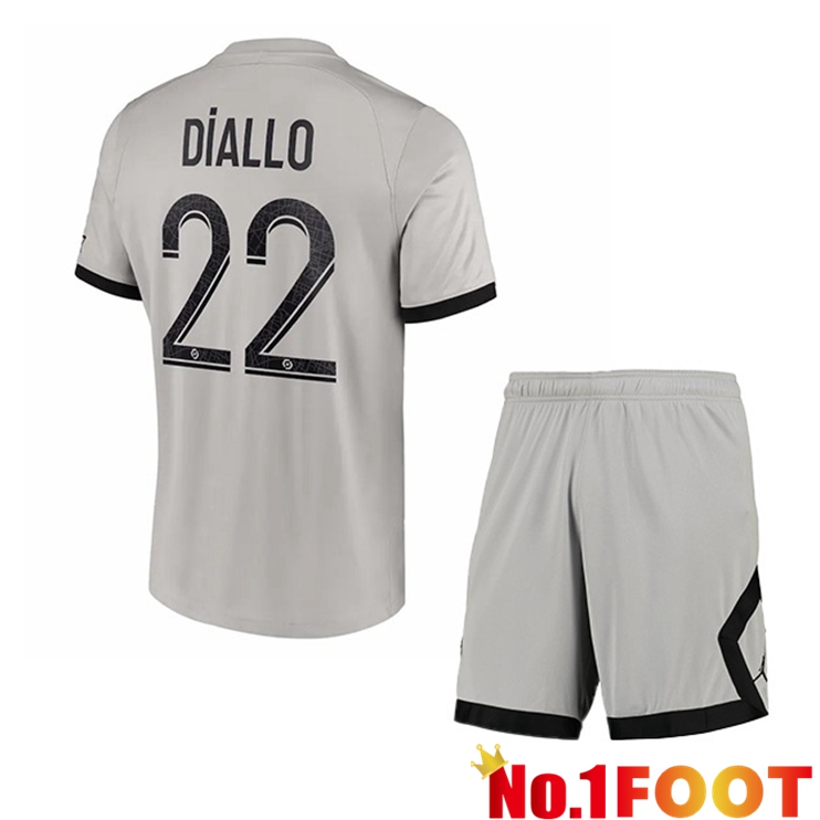 Paris PSG (Diallo 22) Kids Soccer Jersey Away Grey 2022/2023