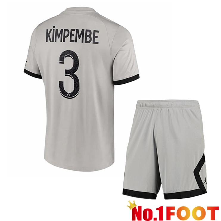 Paris PSG (Kimpembe 3) Kids Soccer Jersey Away Grey 2022/2023