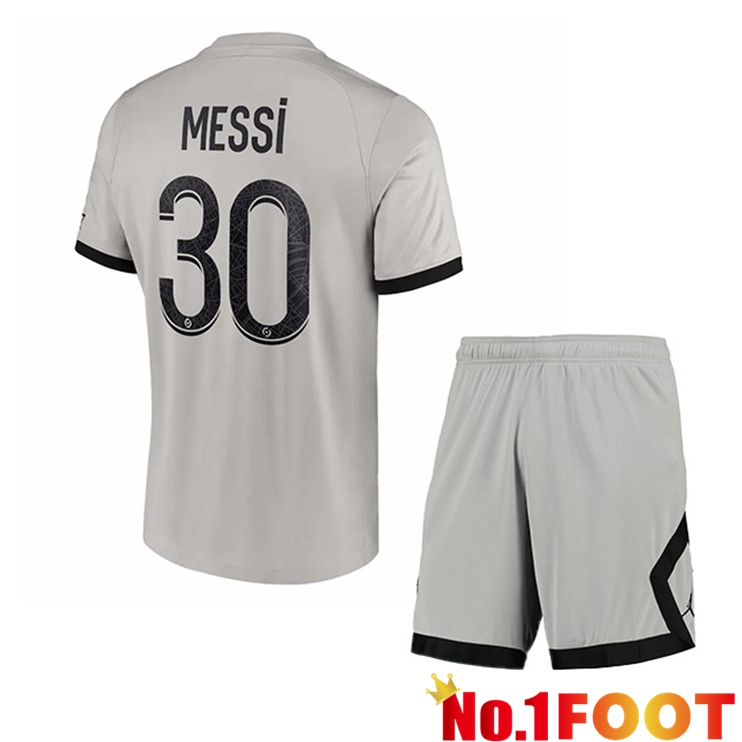 Paris PSG (Messi 30) Kids Soccer Jersey Away Grey 2022/2023