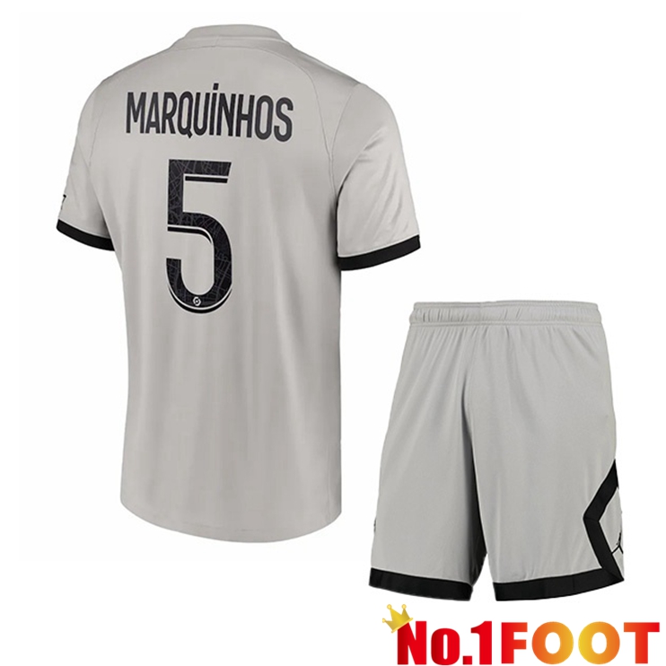 Paris PSG (Marquinhos 5) Kids Soccer Jersey Away Grey 2022/2023