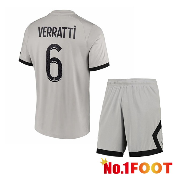 Paris PSG (Verratti 6) Kids Soccer Jersey Away Grey 2022/2023