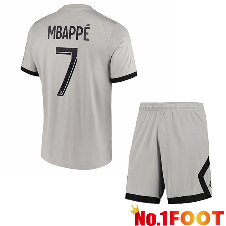 Paris PSG (Mbappé 7) Kids Soccer Jersey Away Grey 2022/2023