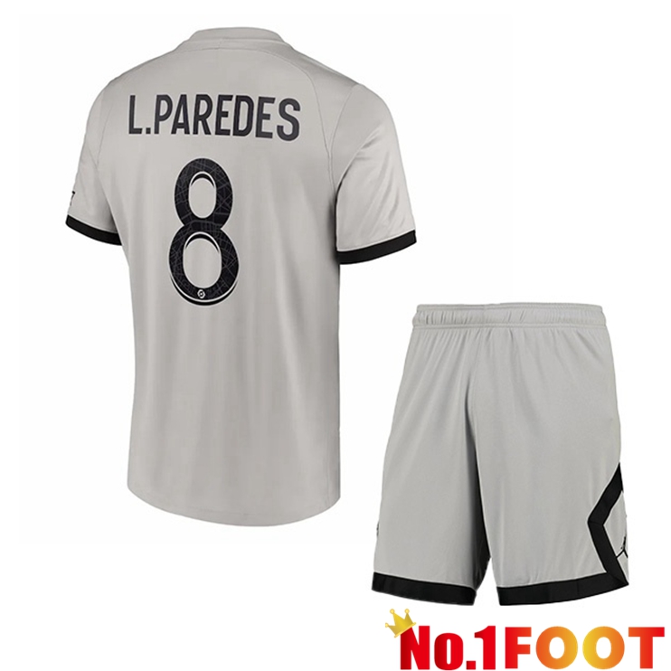 Paris PSG (L.Paredes 8) Kids Soccer Jersey Away Grey 2022/2023