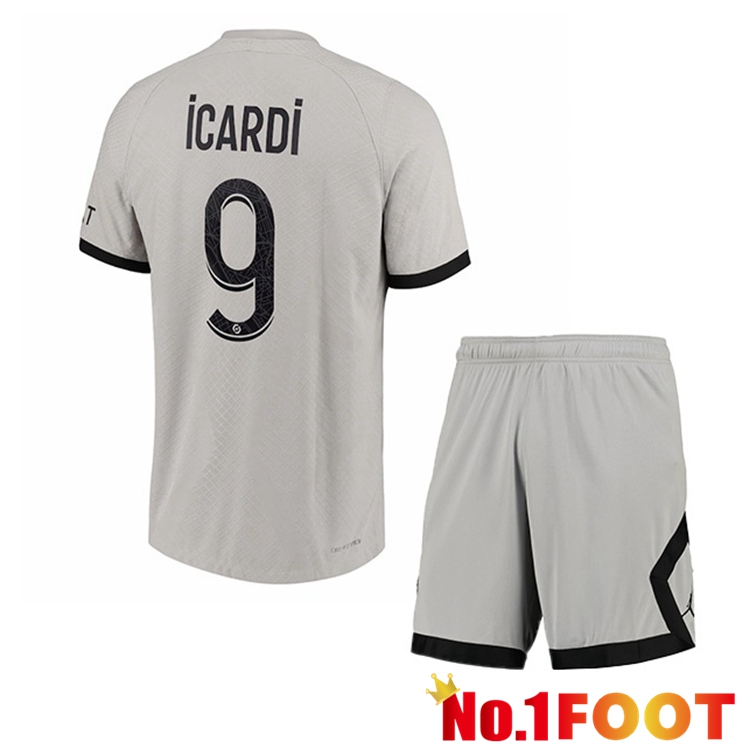 Paris PSG (Icardi 9) Kids Soccer Jersey Away Grey 2022/2023