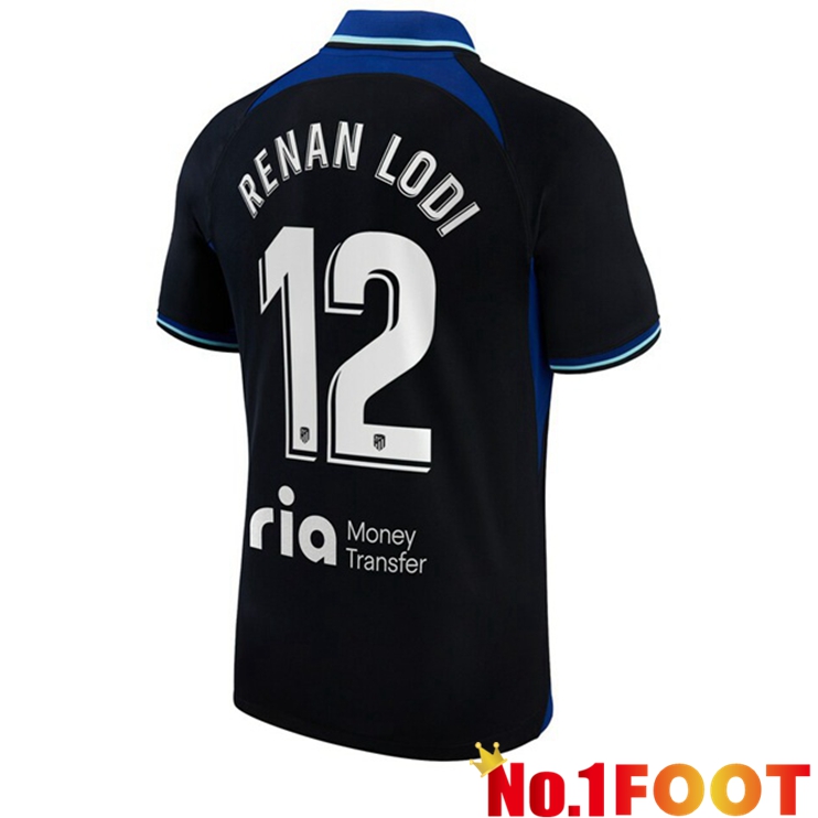 Atletico Madrid (Renan Lodi 12) Soccer Jersey Away Black 2022/2023