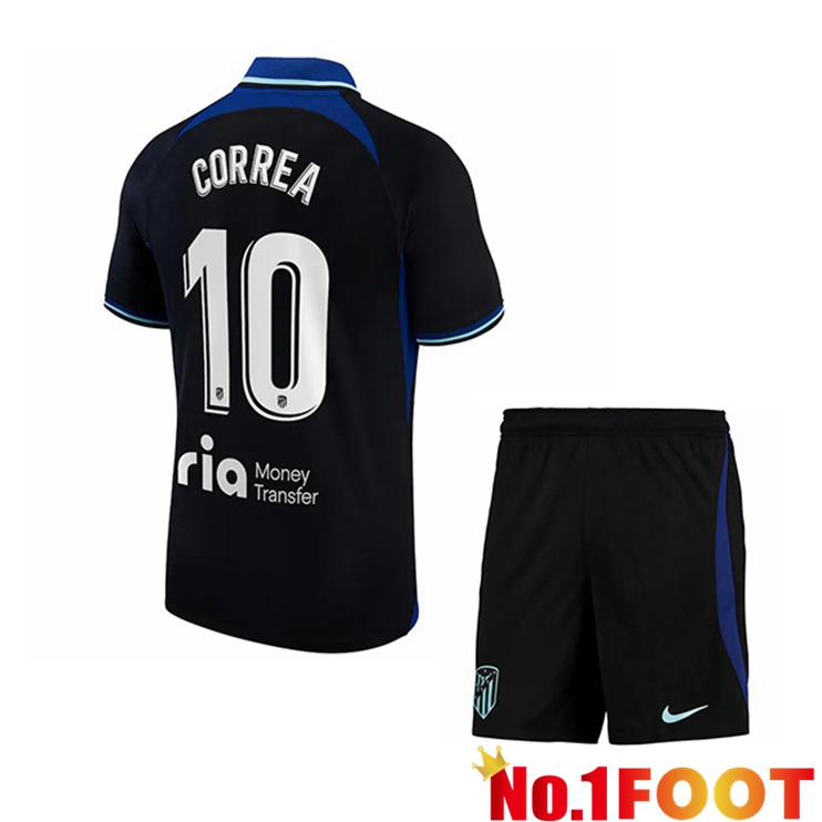 Atletico Madrid (Correa 10) Kids Soccer Jersey Away Black 2022/2023