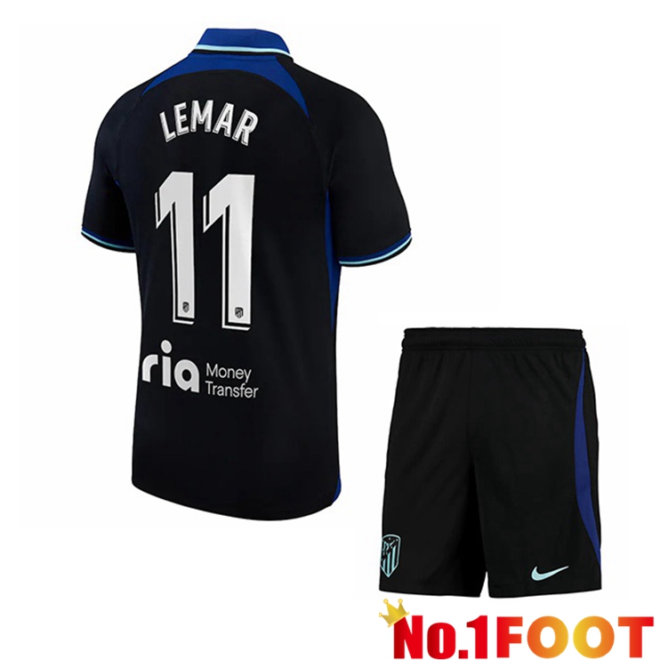 Atletico Madrid (Lemar 11) Kids Soccer Jersey Away Black 2022/2023