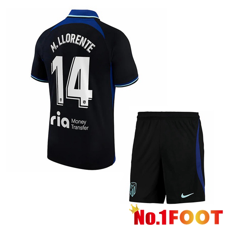 Atletico Madrid (M. Llorente 14) Kids Soccer Jersey Away Black 2022/2023