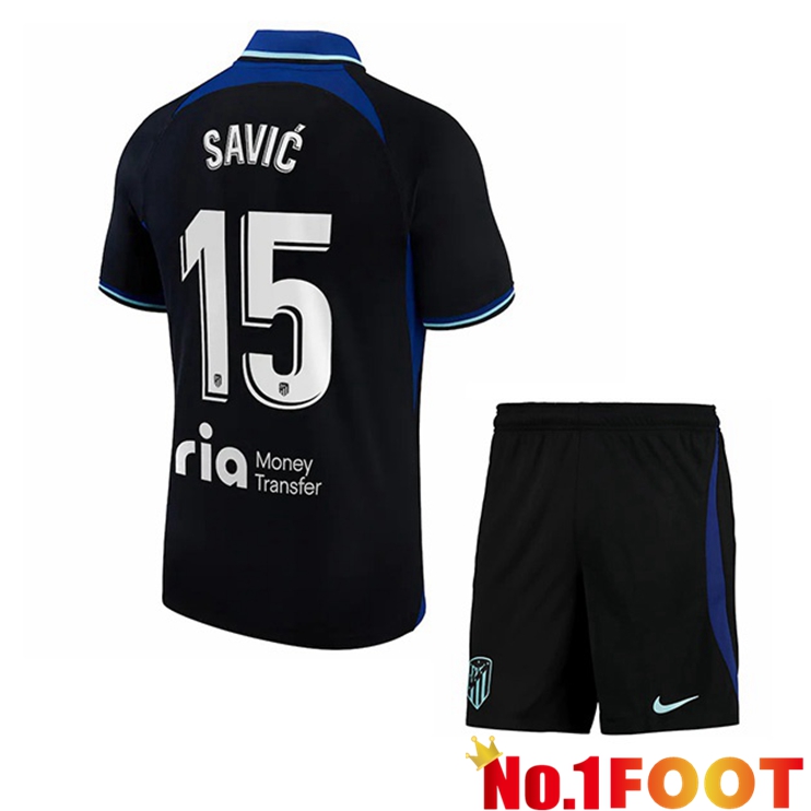 Atletico Madrid (Savic 15) Kids Soccer Jersey Away Black 2022/2023