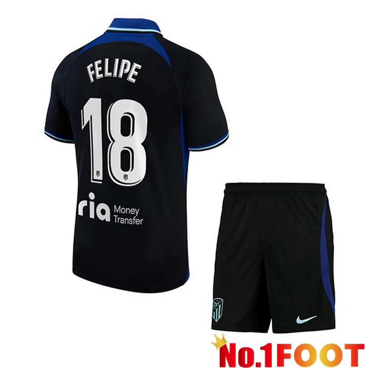 Atletico Madrid (Felipe 18) Kids Soccer Jersey Away Black 2022/2023