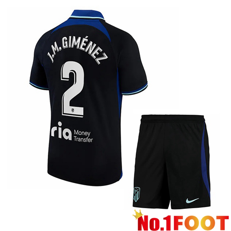 Atletico Madrid (J.M. Giménez 2) Kids Soccer Jersey Away Black 2022/2023