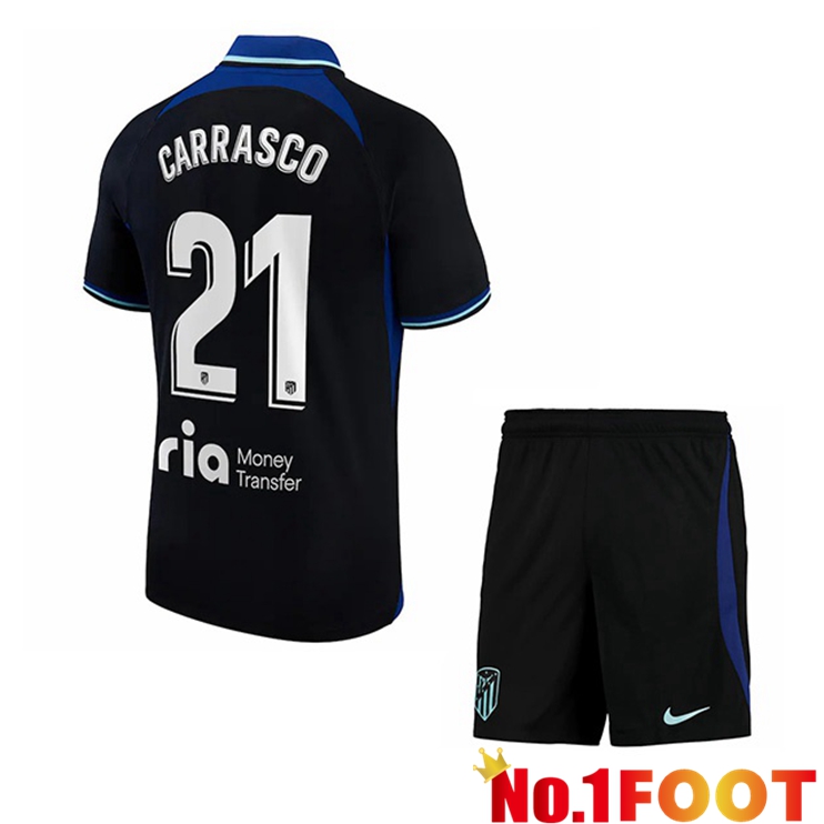 Atletico Madrid (Carrasco 21) Kids Soccer Jersey Away Black 2022/2023