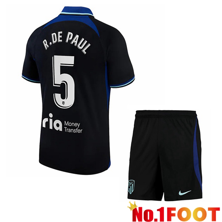 Atletico Madrid (R. De Paul 5) Kids Soccer Jersey Away Black 2022/2023