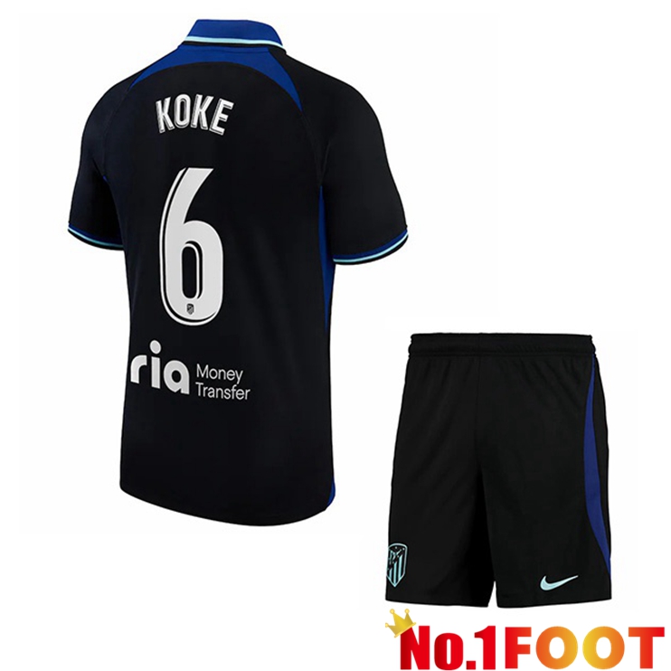 Atletico Madrid (Koke 6) Kids Soccer Jersey Away Black 2022/2023