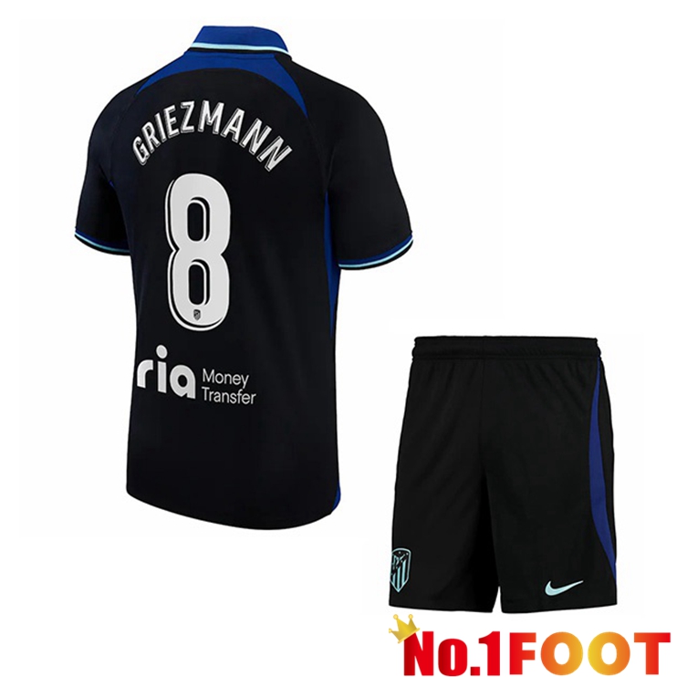 Atletico Madrid (Griezmann 8) Kids Soccer Jersey Away Black 2022/2023