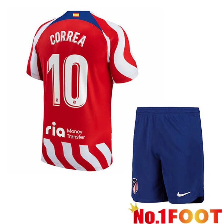 Atletico Madrid (Correa 10) Kids Soccer Jersey Home Red 2022/2023