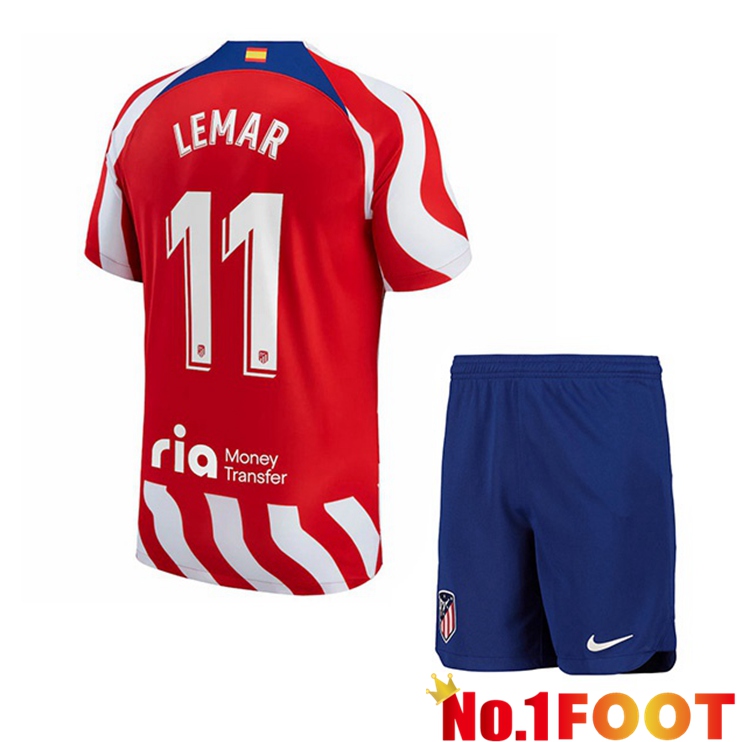 Atletico Madrid (Lemar 11) Kids Soccer Jersey Home Red 2022/2023