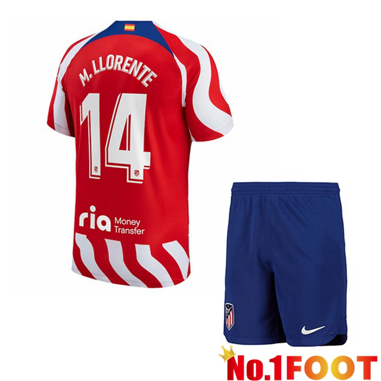 Atletico Madrid (M. Llorente 14) Kids Soccer Jersey Home Red 2022/2023