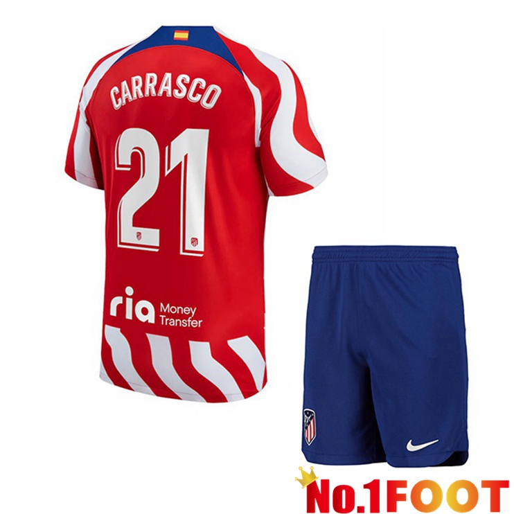 Atletico Madrid (Carrasco 21) Kids Soccer Jersey Home Red 2022/2023