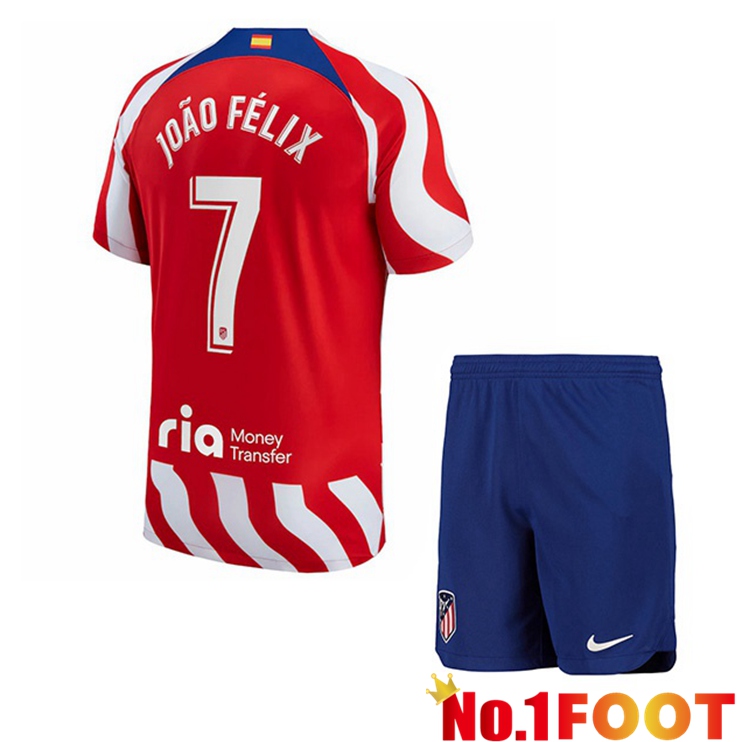 Atletico Madrid (João Félix 7) Kids Soccer Jersey Home Red 2022/2023