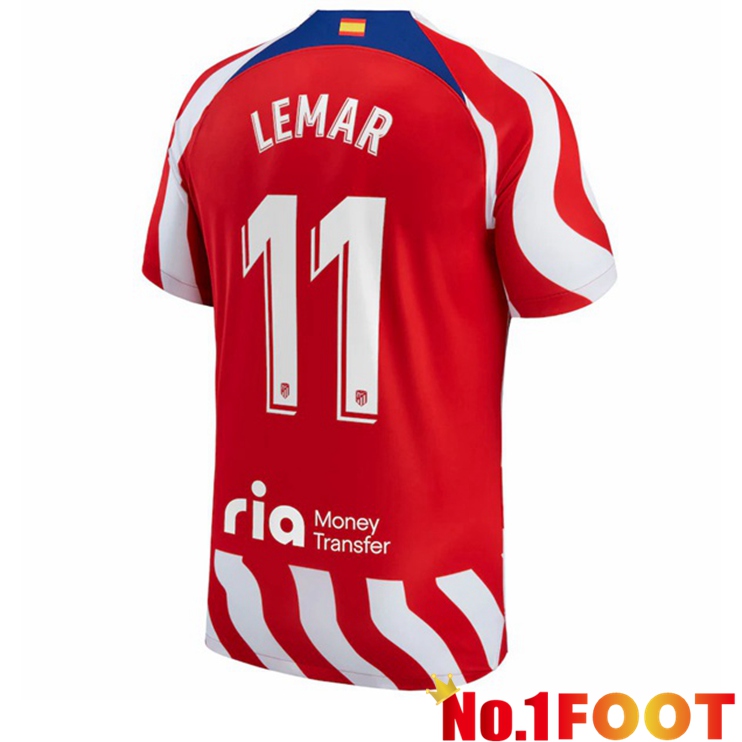 Atletico Madrid (Lemar 11) Soccer Jersey Home Red 2022/2023