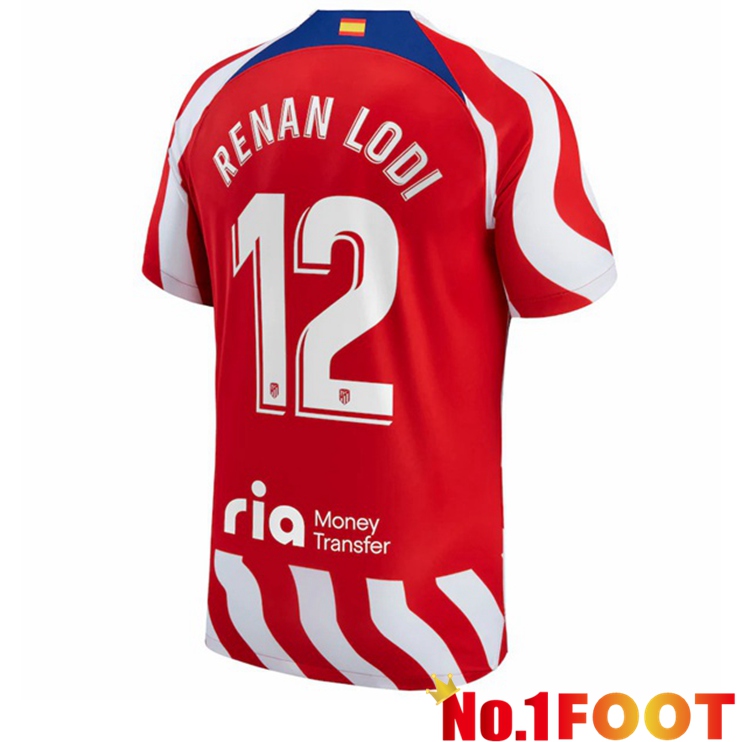 Atletico Madrid (Renan Lodi 12) Soccer Jersey Home Red 2022/2023