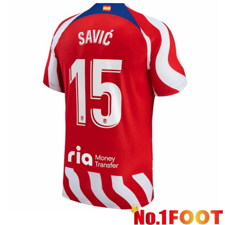 Atletico Madrid (Savic 15) Soccer Jersey Home Red 2022/2023