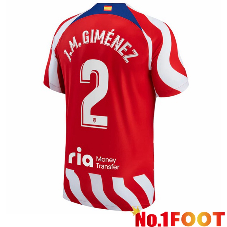 Atletico Madrid (J.M. Giménez 2) Soccer Jersey Home Red 2022/2023